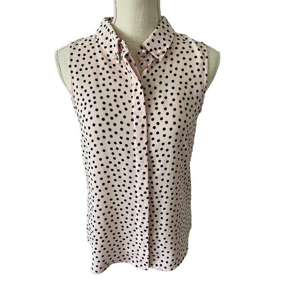 KARL LAGERFELD PARIS Blouse Sz XS Gorgeous Pink Black Polka Dot Pearl Buttons - Picture 1 of 5
